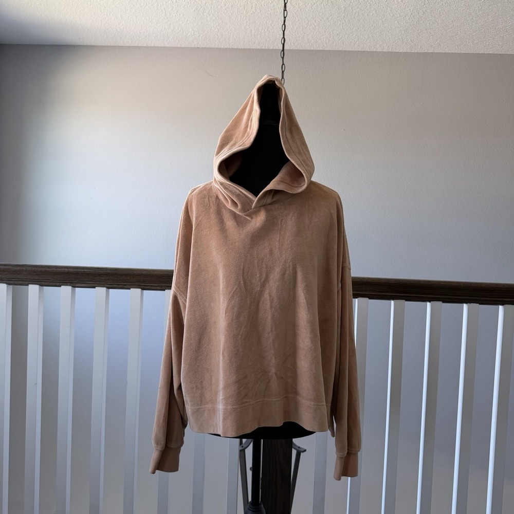 Aerie Hoodie Sz M Gold Tan Velour Velvet Pullover Oversized‎ Y2K Soft Cozy 90s